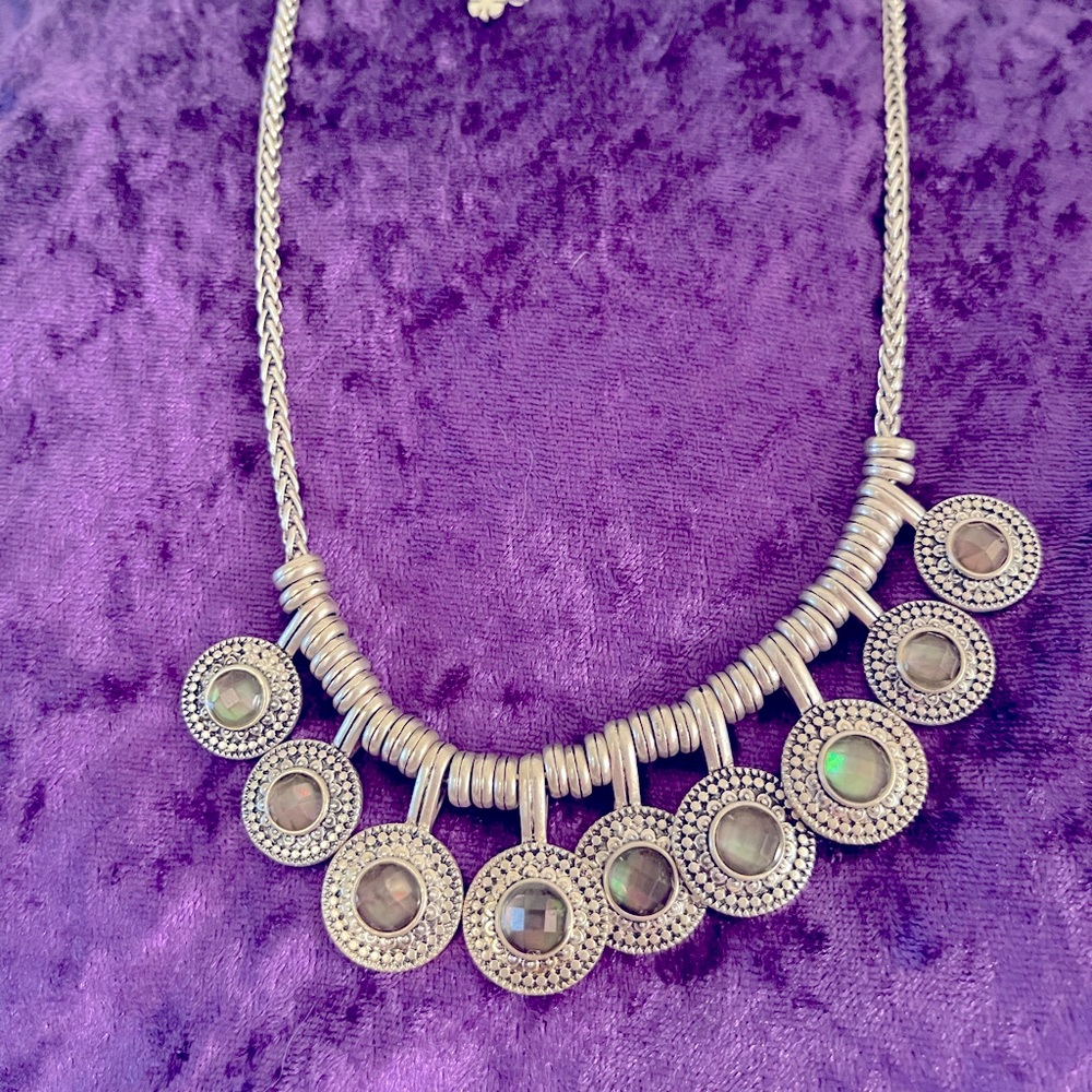 Silver necklace with abalone like stones
